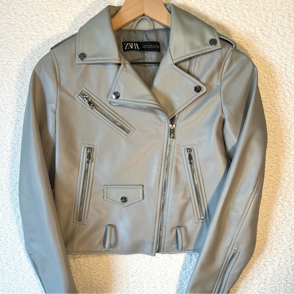 Zara Faux Leather Light Powder Blue Jacket Size XS